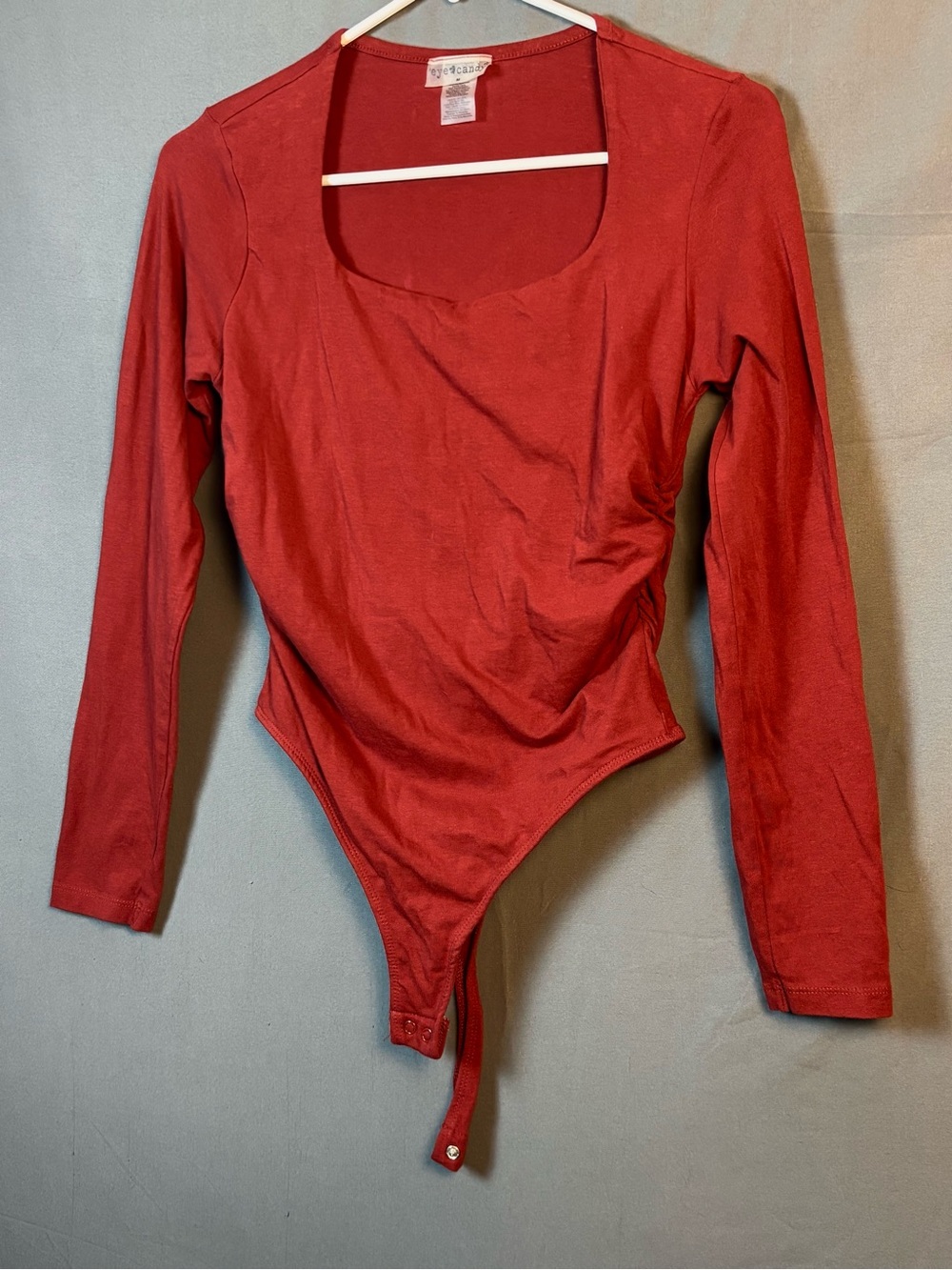 Eye Candy | Rust Red Long Sleeve Bodysuit | Square Neck | Runched Sides